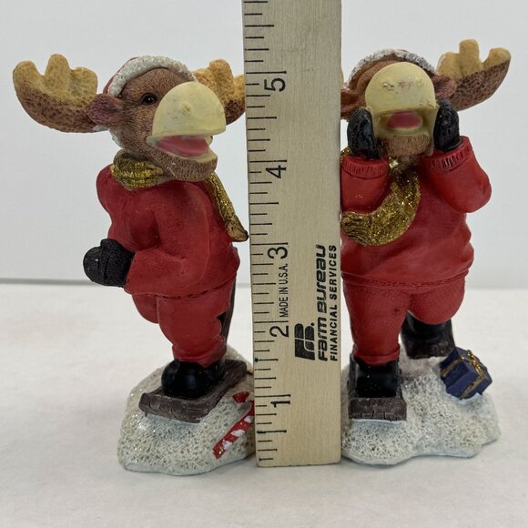 Vintage 2002 Santa Moose Figurines Set Of 2 Snowshoeing Christmas JTS Intl 5" - Picture 8 of 12
